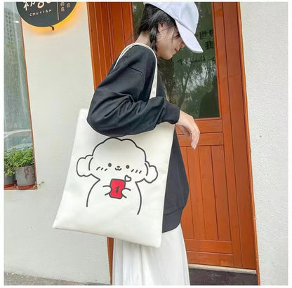 Canvas White Dog Design 1 Tote Bag with Zipper