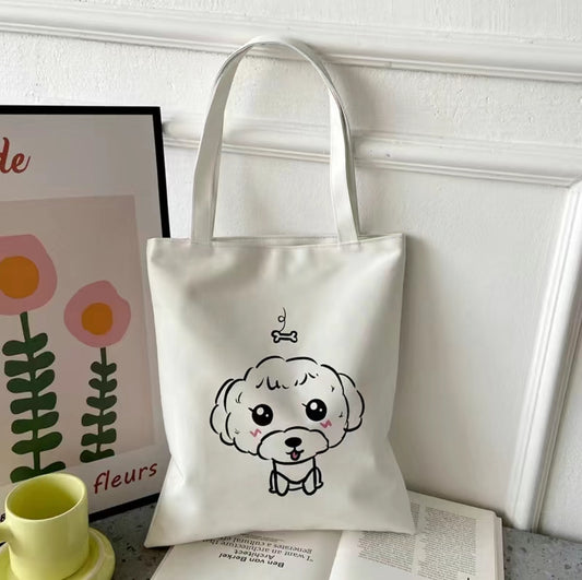 Canvas White Dog Design Tote Bag with Zipper (Copy)