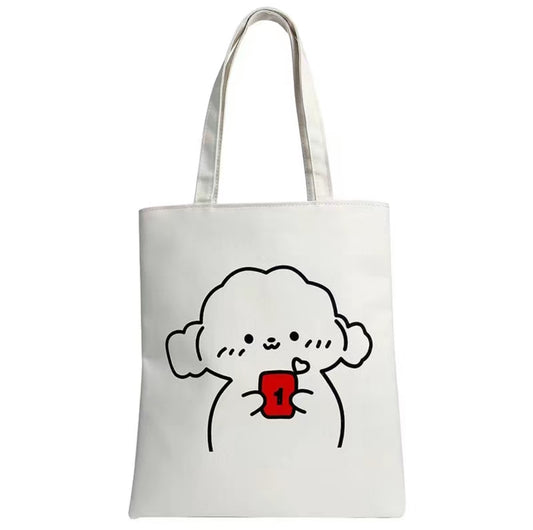 Canvas White Dog Design 1 Tote Bag with Zipper